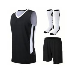 2 Pack Reversible Basketball Jersey Set with Shorts and Crew Socks